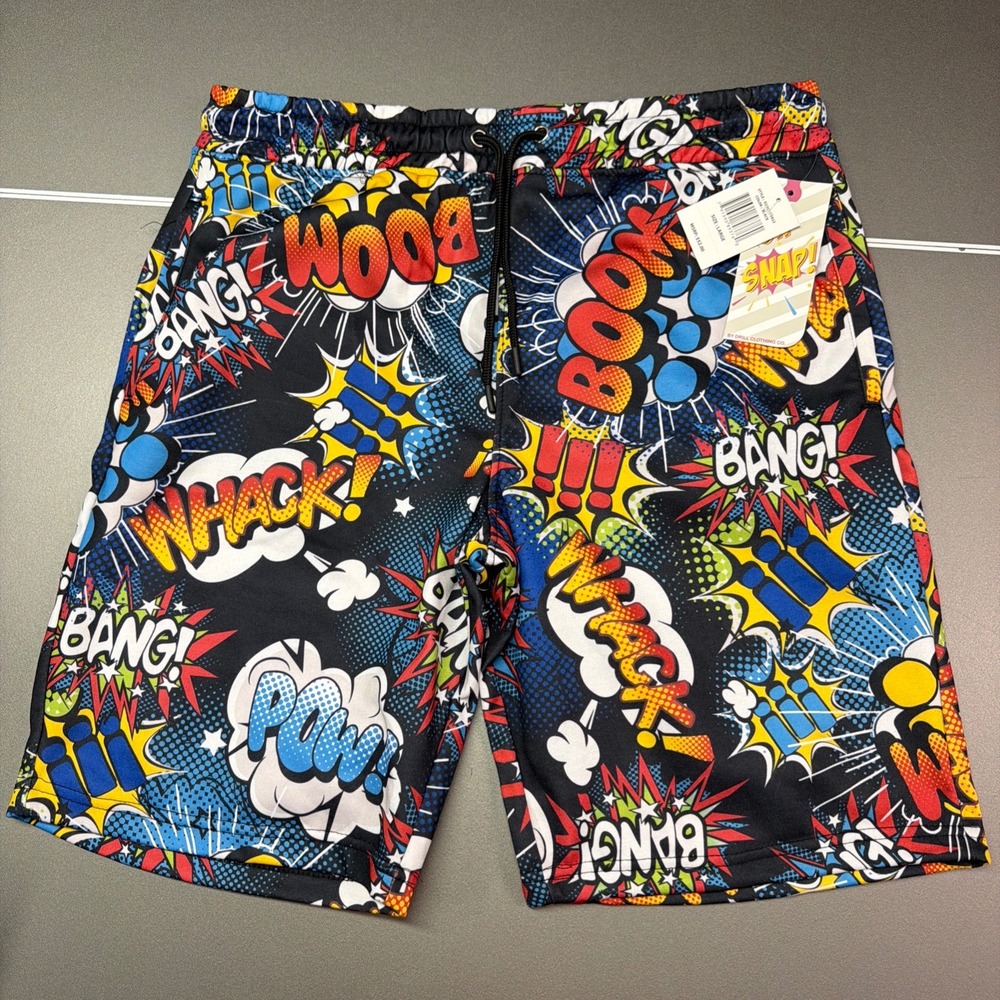 OH SNAP By Drill Clothing Bang! Boom! Whack! Retro Fight Shorts Size L NWT